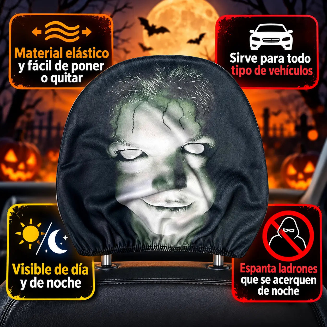 Halloboo® Fundas de Terror para Reposacabezas de carros en Halloween X2