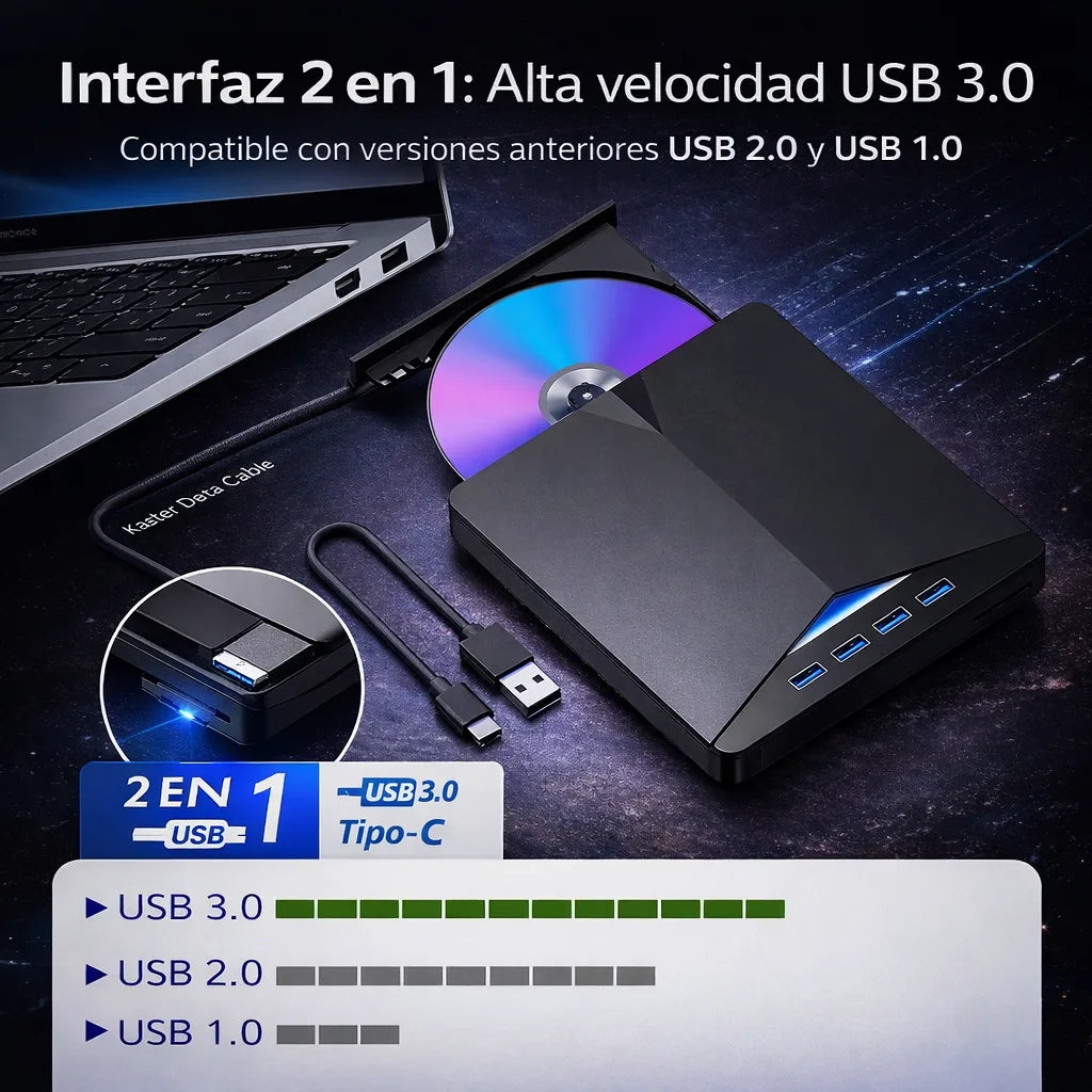 CDvD® Unidad de DVD externa 7 en 1 con interfaz USB 3.0 tipo C
