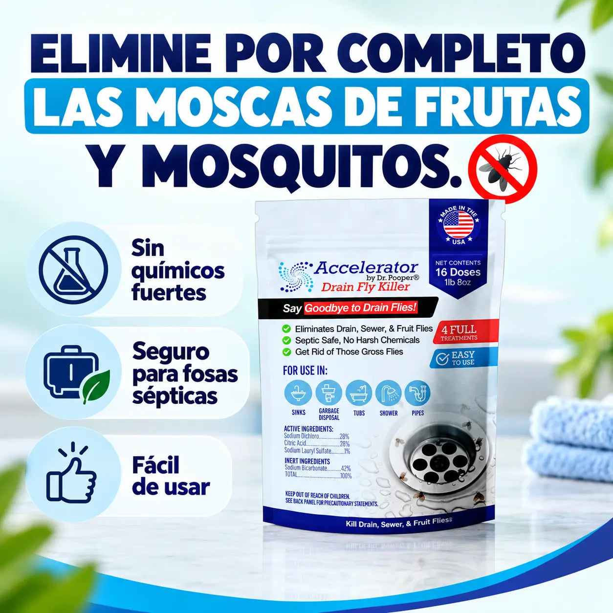 DRENEX® Polvo Exterminador para Moscas de Drenajes.