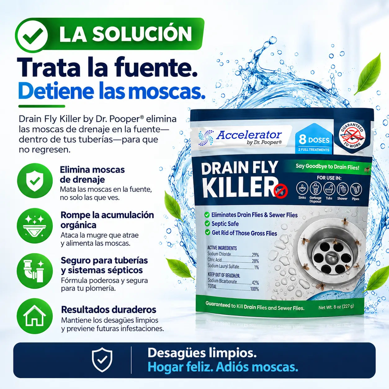 DRENEX® Polvo Exterminador para Moscas de Drenajes.