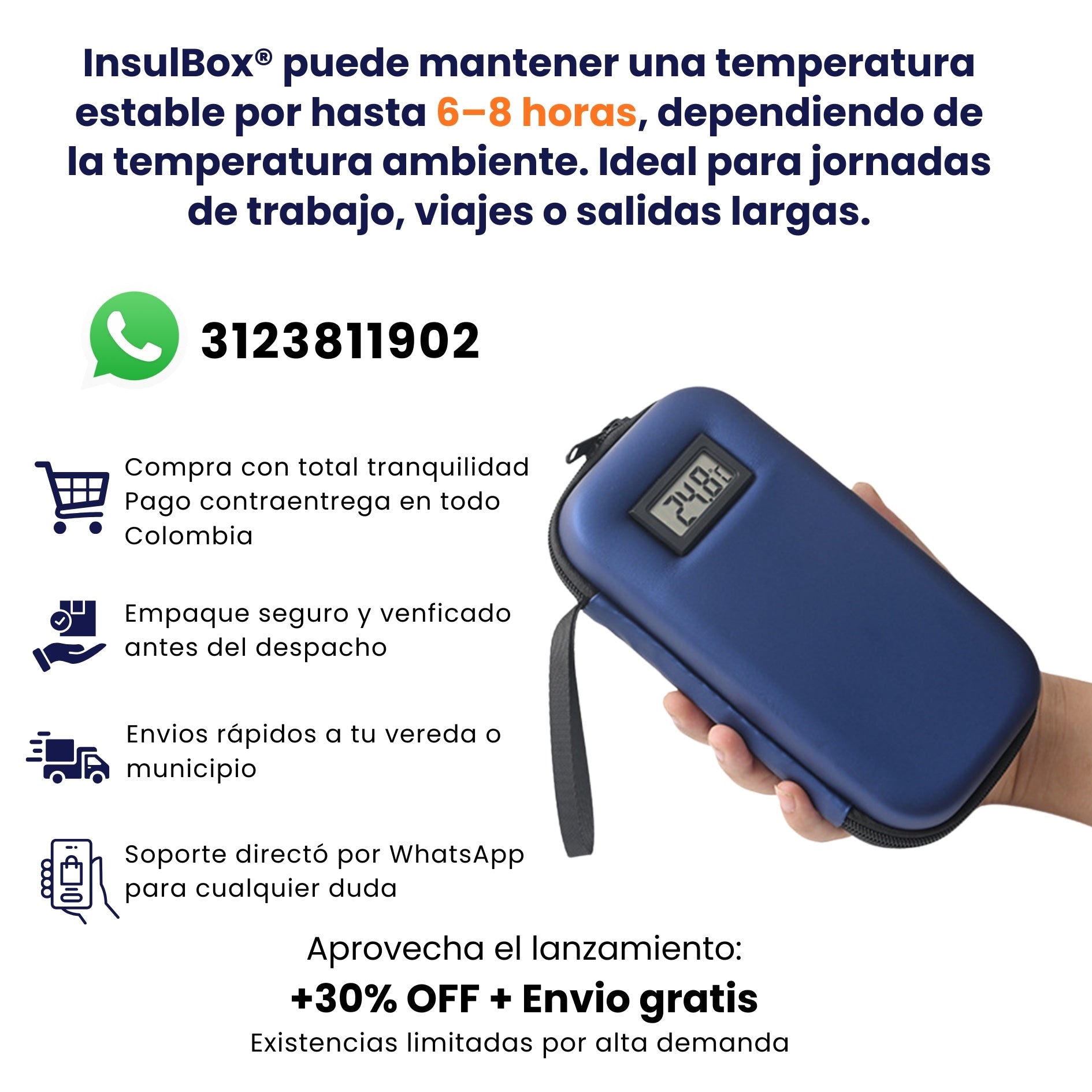 InsulBox® Estuche Refrigerador de Insulina GLP1 con Pantalla de Temperatura