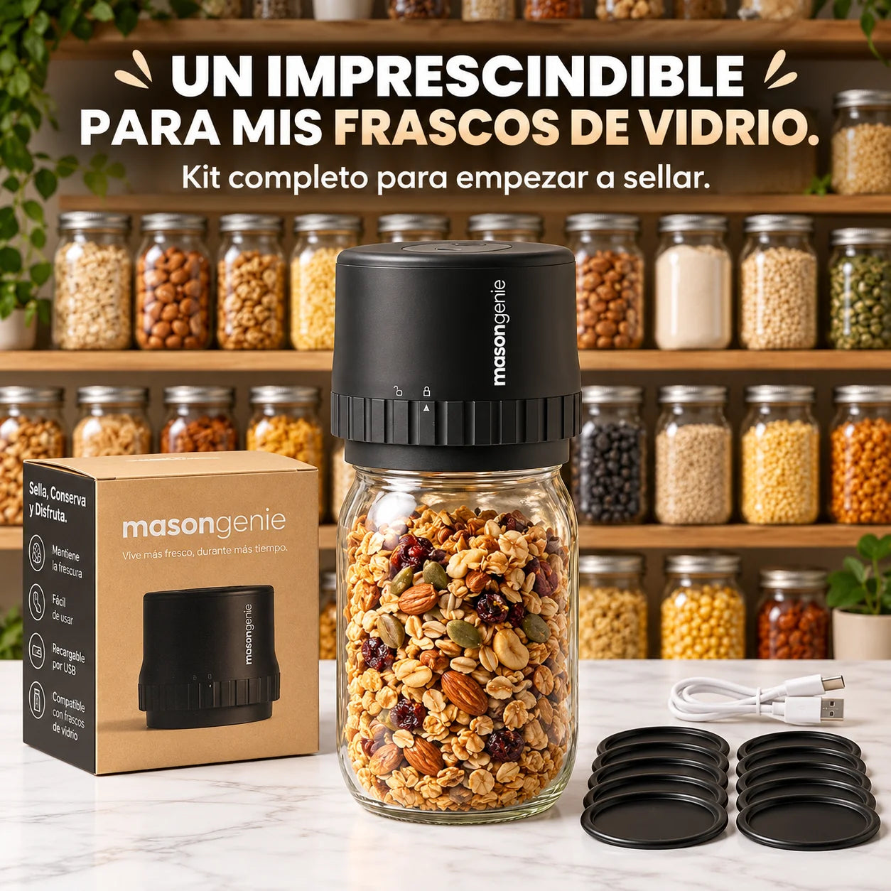 Mason Genie® | Kit de Sellado al Vacío para conservar alimentos