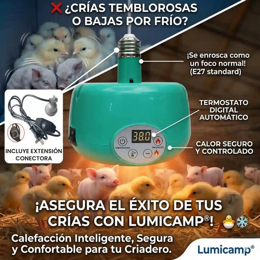 LUMICAMP® LAMPARA CALEFACTORA INTELIGENTE PARA GALPONES Y CRIADEROS