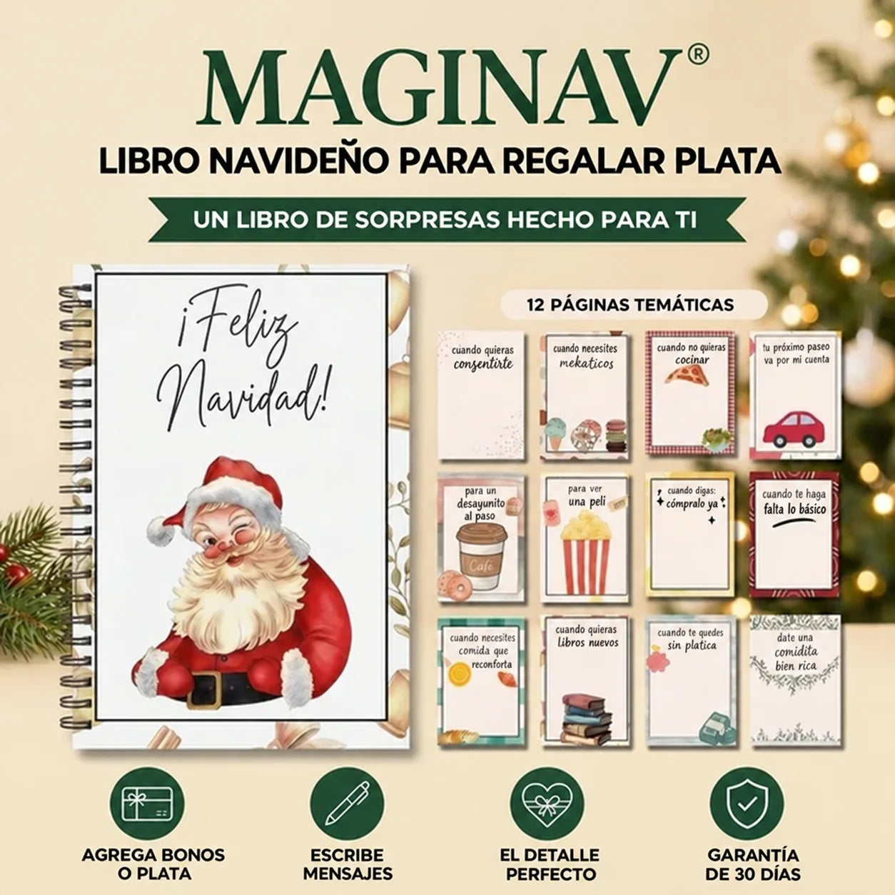 MAGINAV® | Libro Navideño para Regalar Plata y Sorpresas