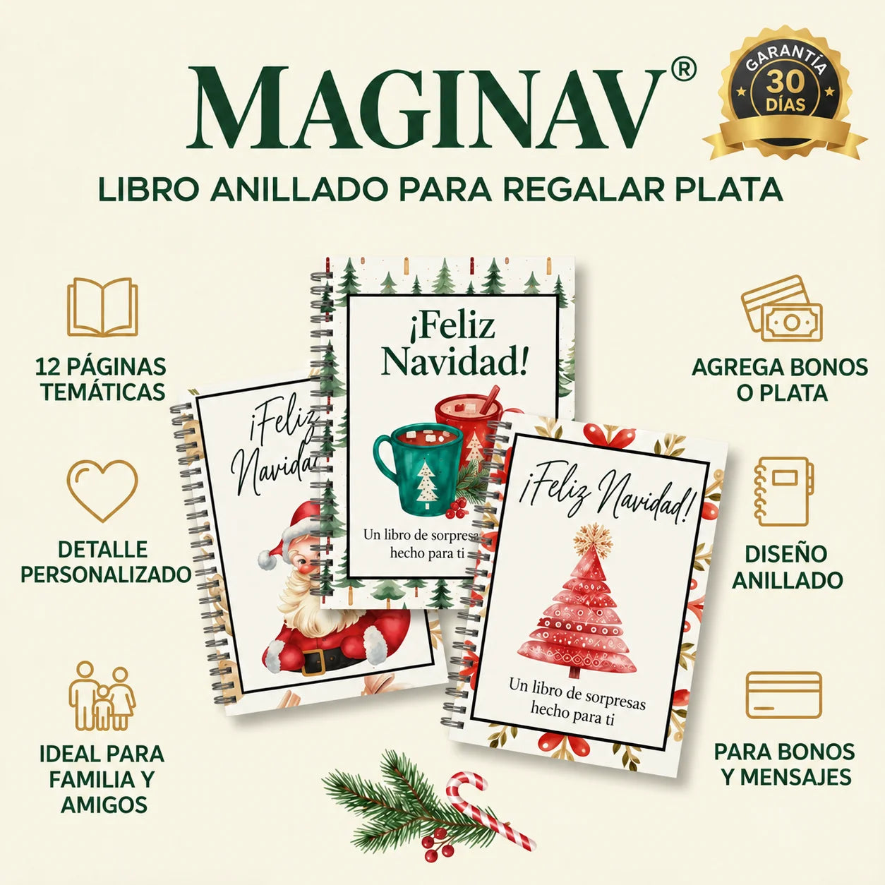 MAGINAV® | Libro Navideño para Regalar Plata y Sorpresas
