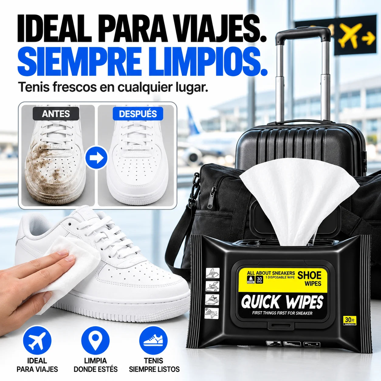 CleanShoes® Toallitas Limpiadoras para Tenis, Zapatos y Tacones