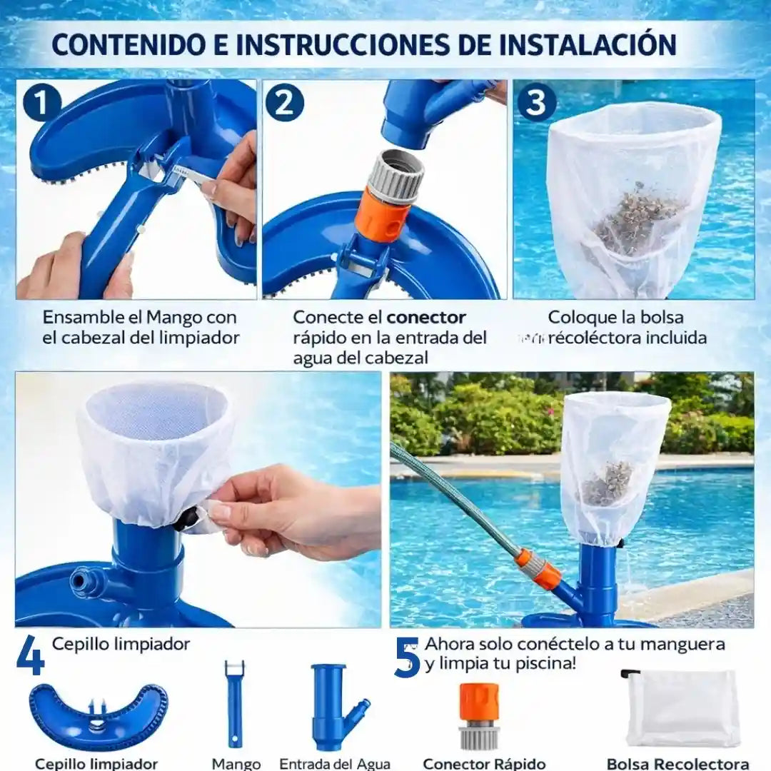 POOLCLEAN® ASPIRADORA ACUATICA MULTIFUNCIONAL LIMPIA PISCINAS, JACUZZI Y ALBERCAS