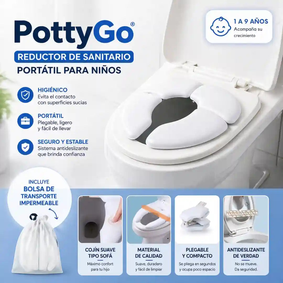 PottyGo® Reductor De Sanitario Portátil Para Niños para viajes al aire libre, para hotel, para el hogar, Asiento antideslizante.