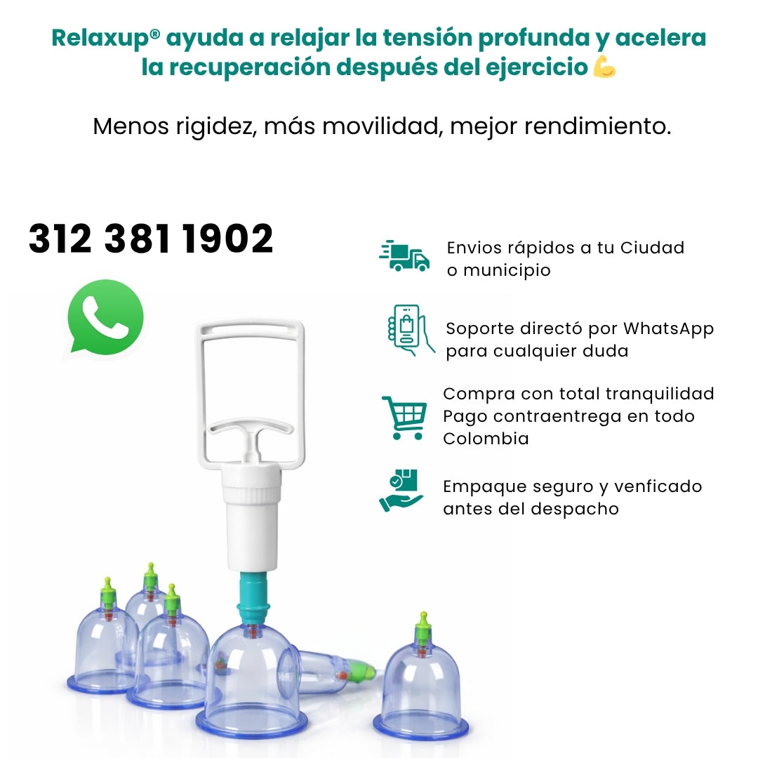 Relaxup® KIT 6Pz Terapia de cupping para aliviar tensiones dolor y circulación Ventoterapia