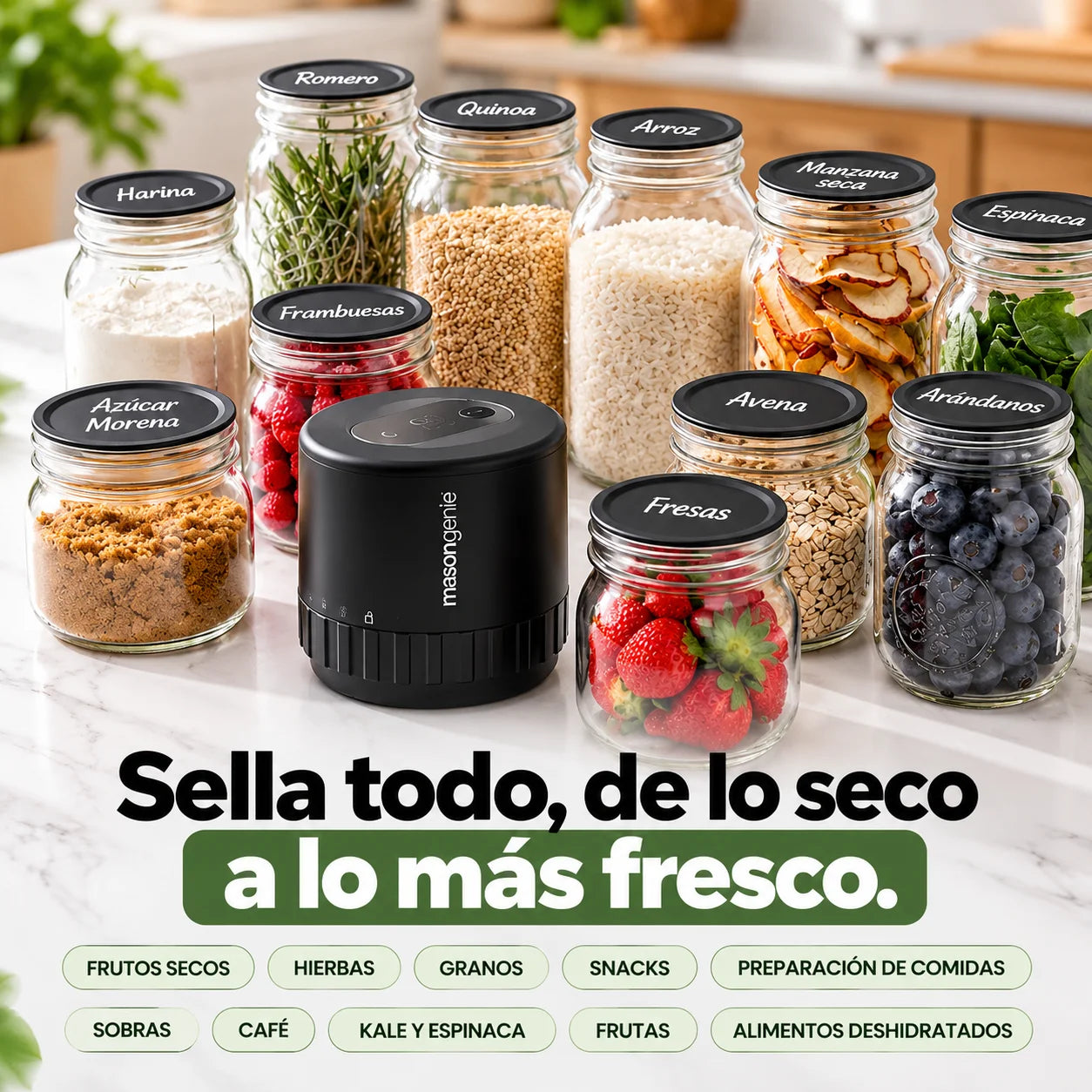 Mason Genie® | Kit de Sellado al Vacío para conservar alimentos