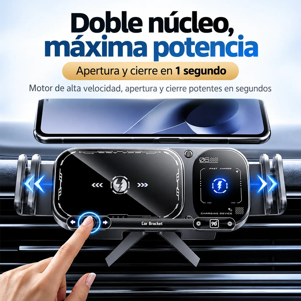 GIROX® | Soporte Inteligente para Carro con Rotación Automática de 90° y Carga Inalámbrica.