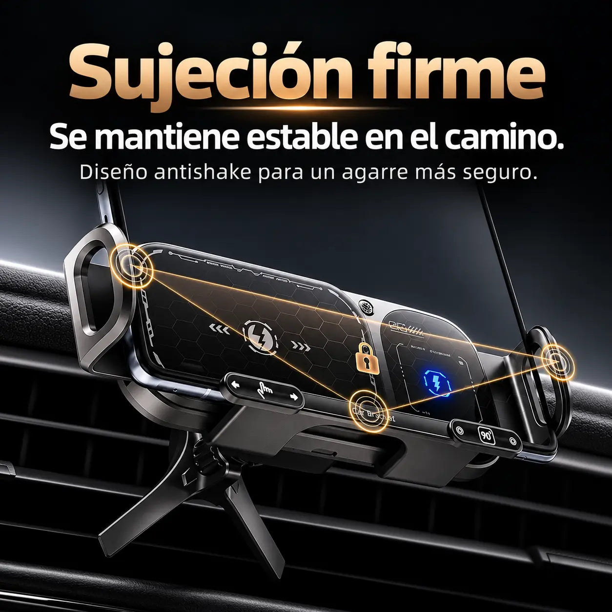 GIROX® | Soporte Inteligente para Carro con Rotación Automática de 90° y Carga Inalámbrica.