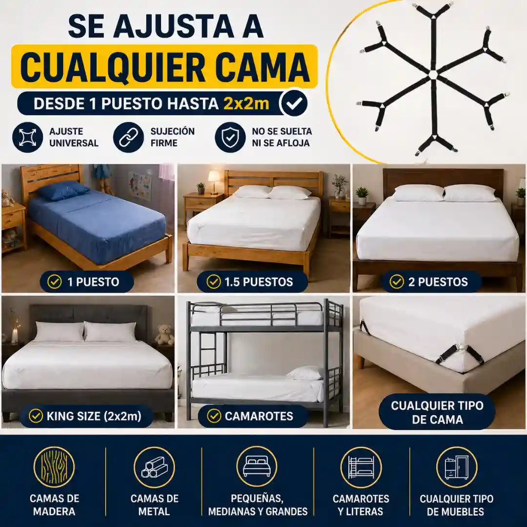TENSABED® Sujetador Tensor Sabanas Cama 6 Lados