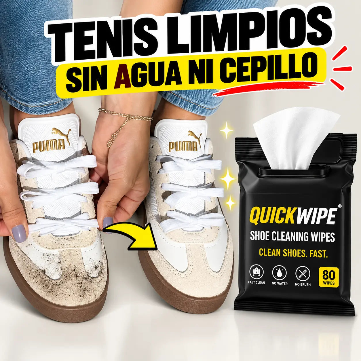 CleanShoes® Toallitas Limpiadoras para Tenis, Zapatos y Tacones