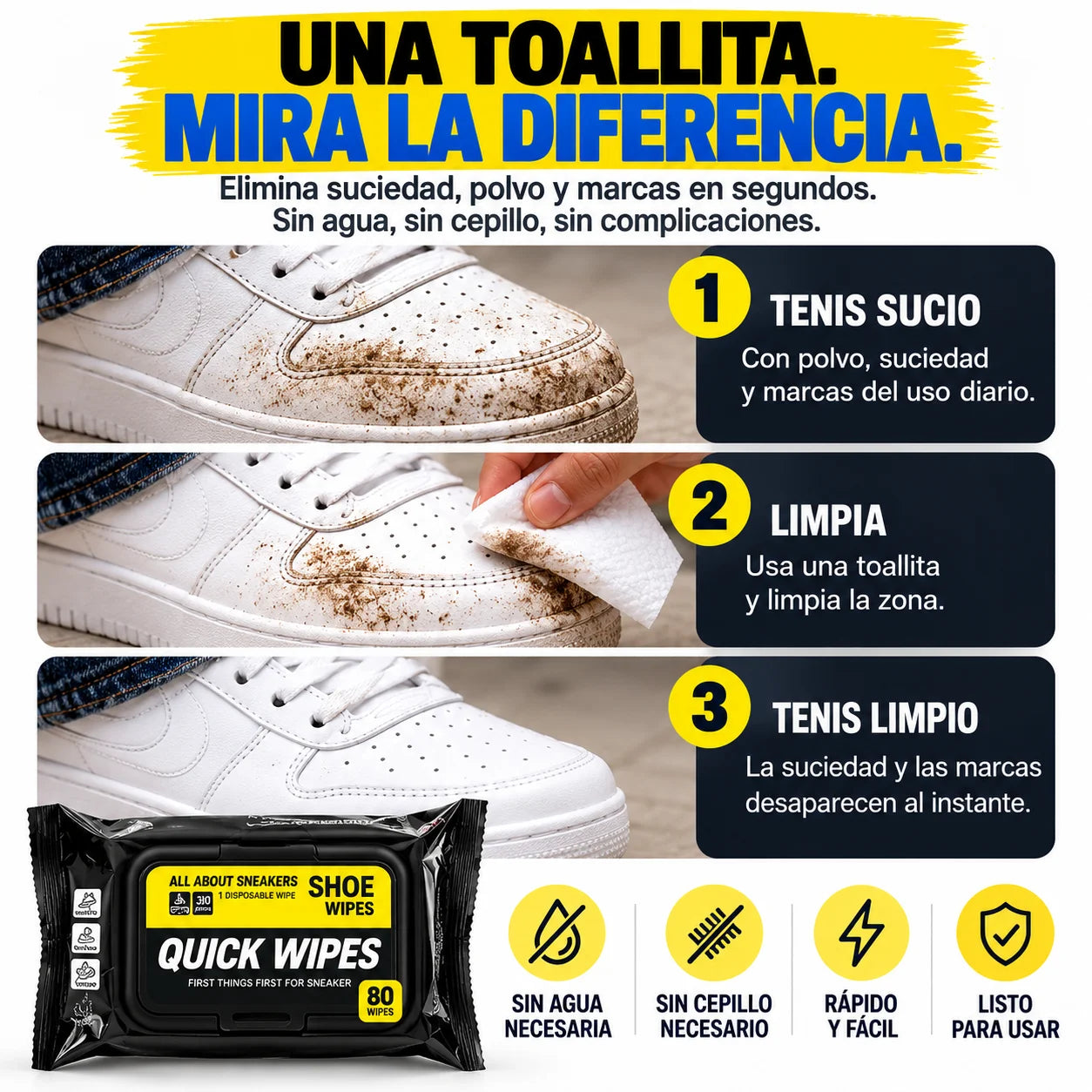 CleanShoes® Toallitas Limpiadoras para Tenis, Zapatos y Tacones