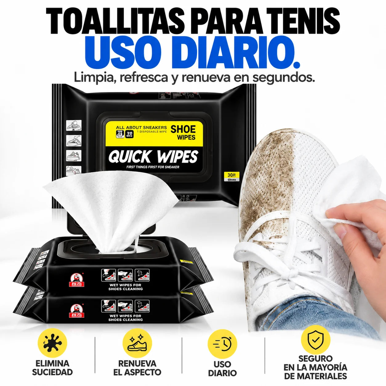 CleanShoes® Toallitas Limpiadoras para Tenis, Zapatos y Tacones