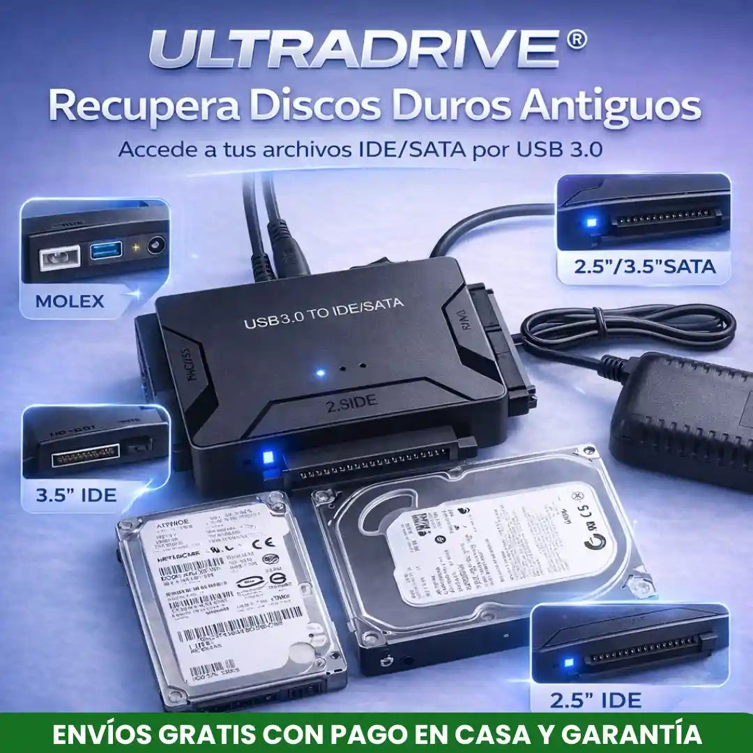 ULTRADRIVE® ADAPTADOR DE DISCO DURO USB 3,0 SATA- IDE CONVERTIDOR 2,5/3,5 IDE SATA HDD SSD - 12V 2A