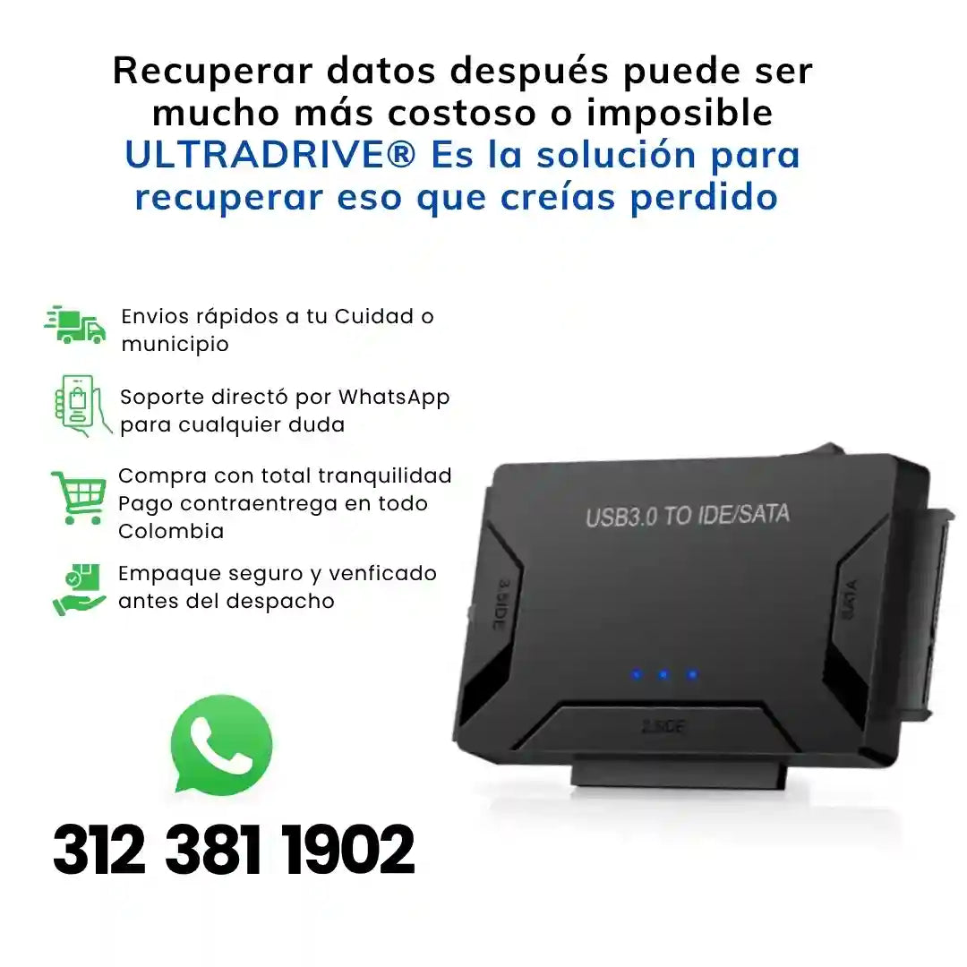 ULTRADRIVE® ADAPTADOR DE DISCO DURO USB 3,0 SATA- IDE CONVERTIDOR 2,5/3,5 IDE SATA HDD SSD - 12V 2A