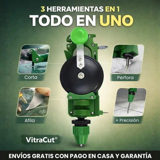 VitraCut® Cortador de vidrio multifuncional con taladro y afilador de cuchillos