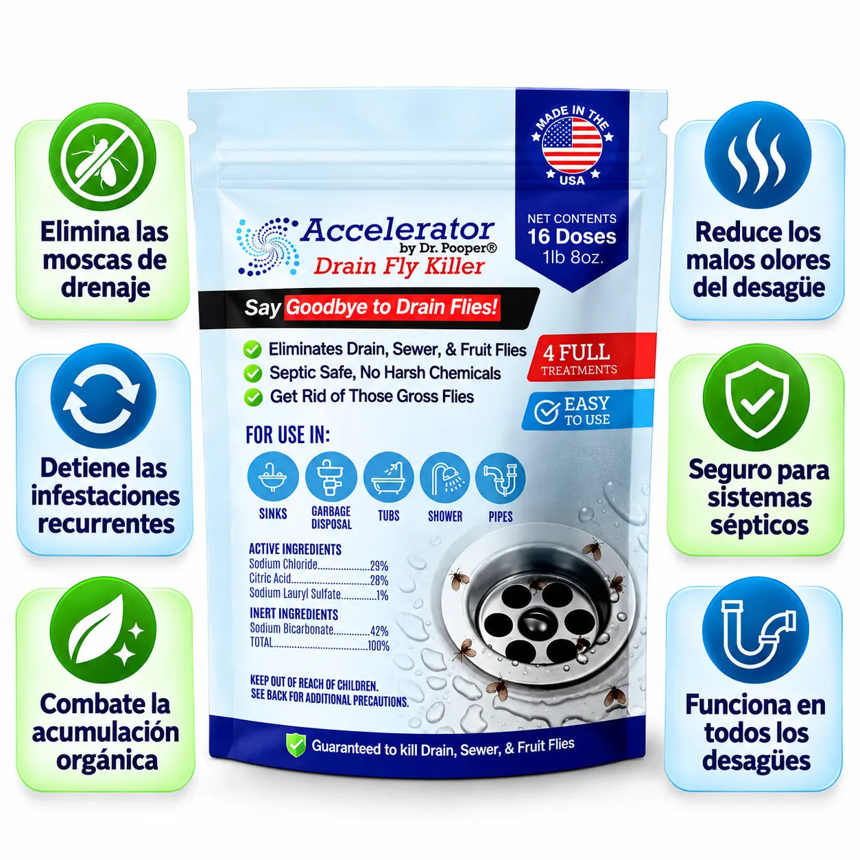 DRENEX® Polvo Exterminador para Moscas de Drenajes.