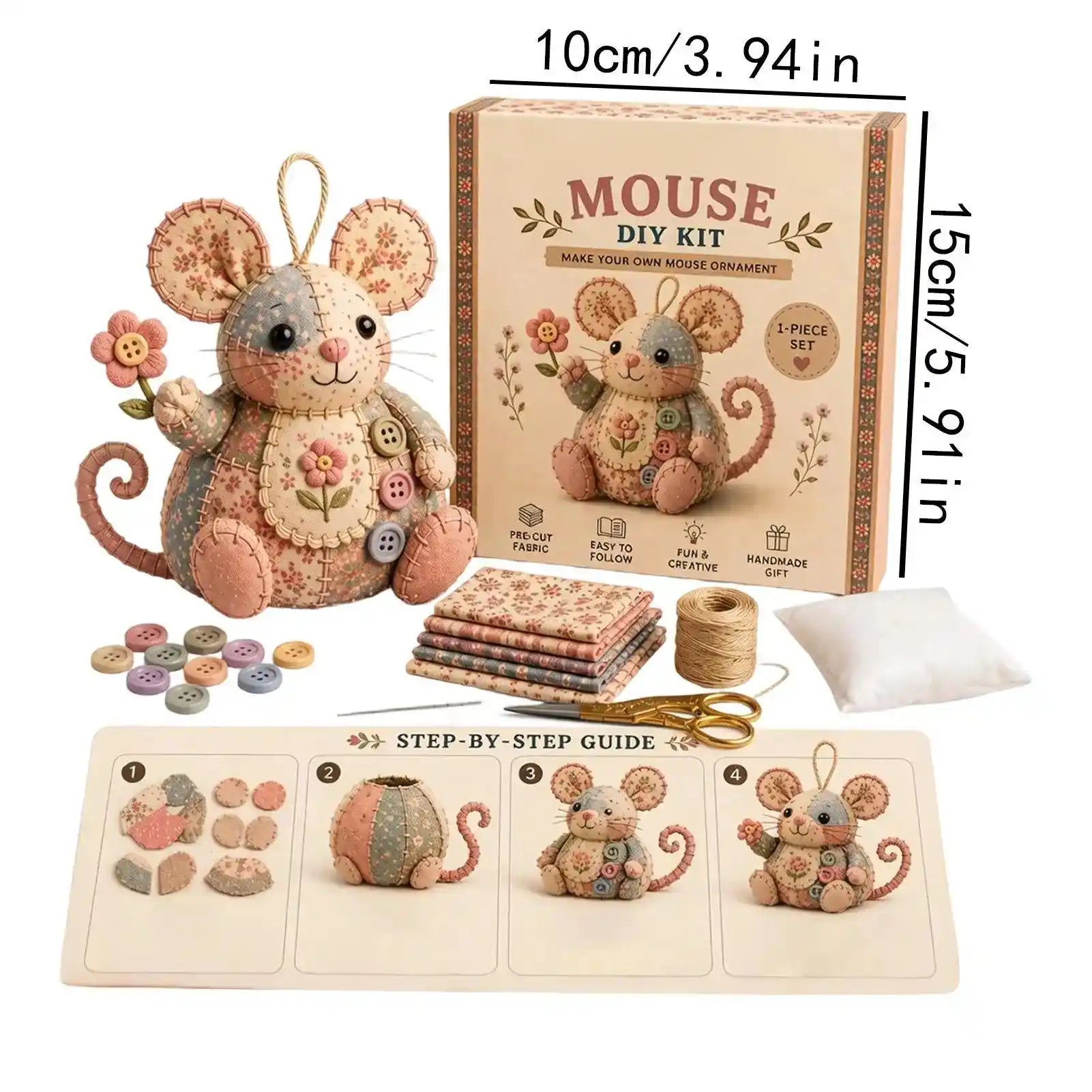 Mousy® Kit de costura artesanal DIY / Crea tu propio ratoncito decorativo mientras te relajas, paso a paso.