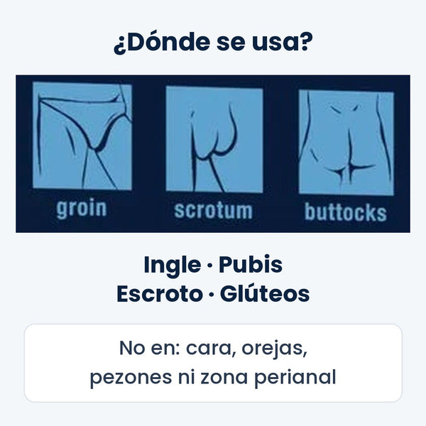 Zonas de uso según el empaque: ingle, pubis, escroto y glúteos