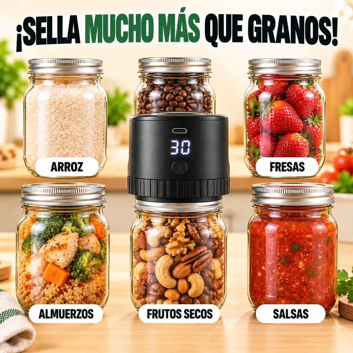 Sella arroz, café, fresas, almuerzos, frutos secos y salsas